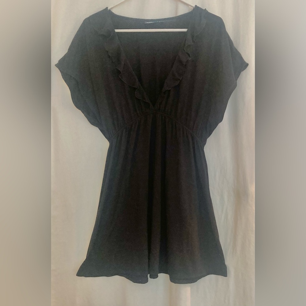 Apt. 9 Black Ruffled V-neck Elastic Waist Top/Mini Dress Size M